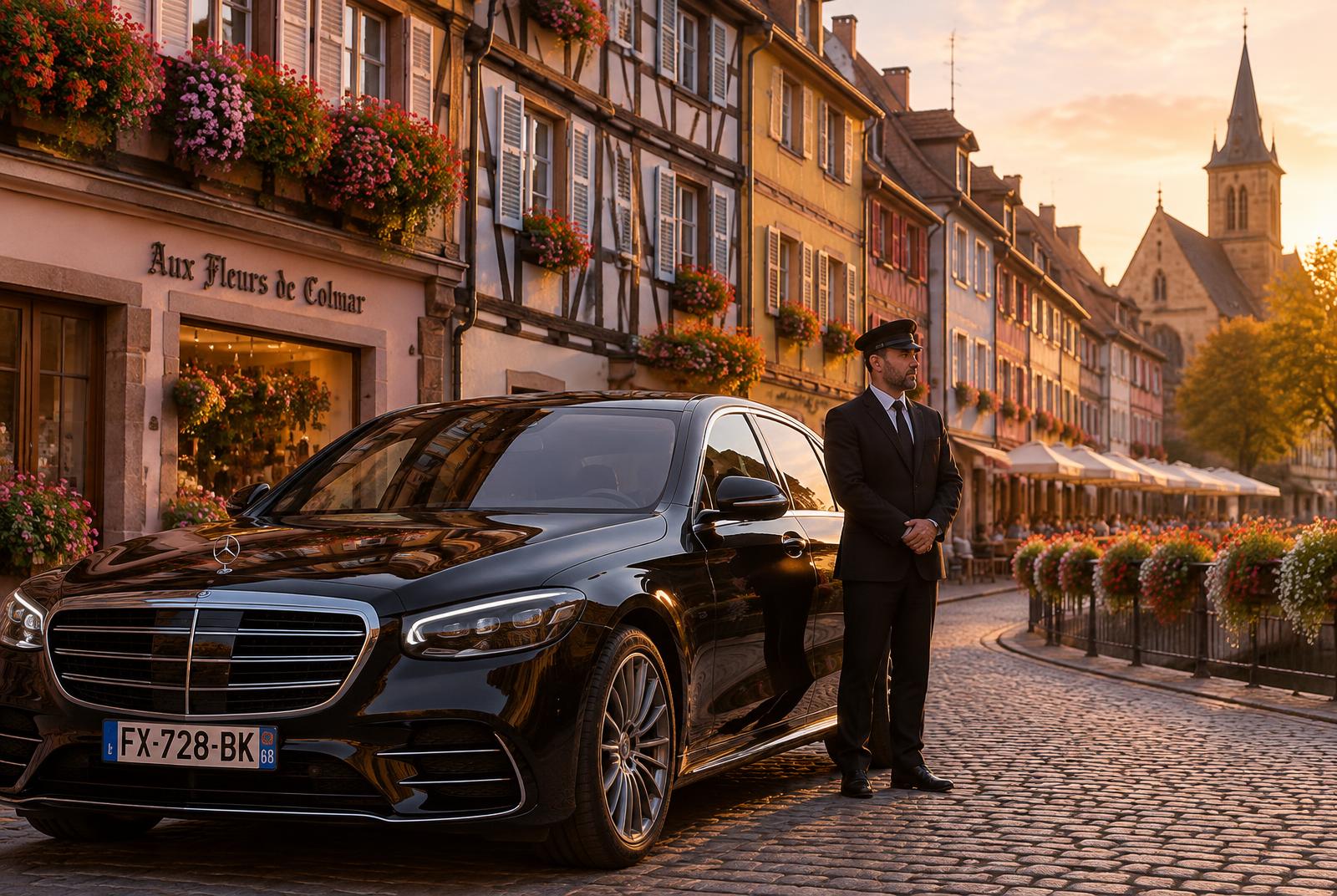 Berline noire avec chauffeur privé en Alsace